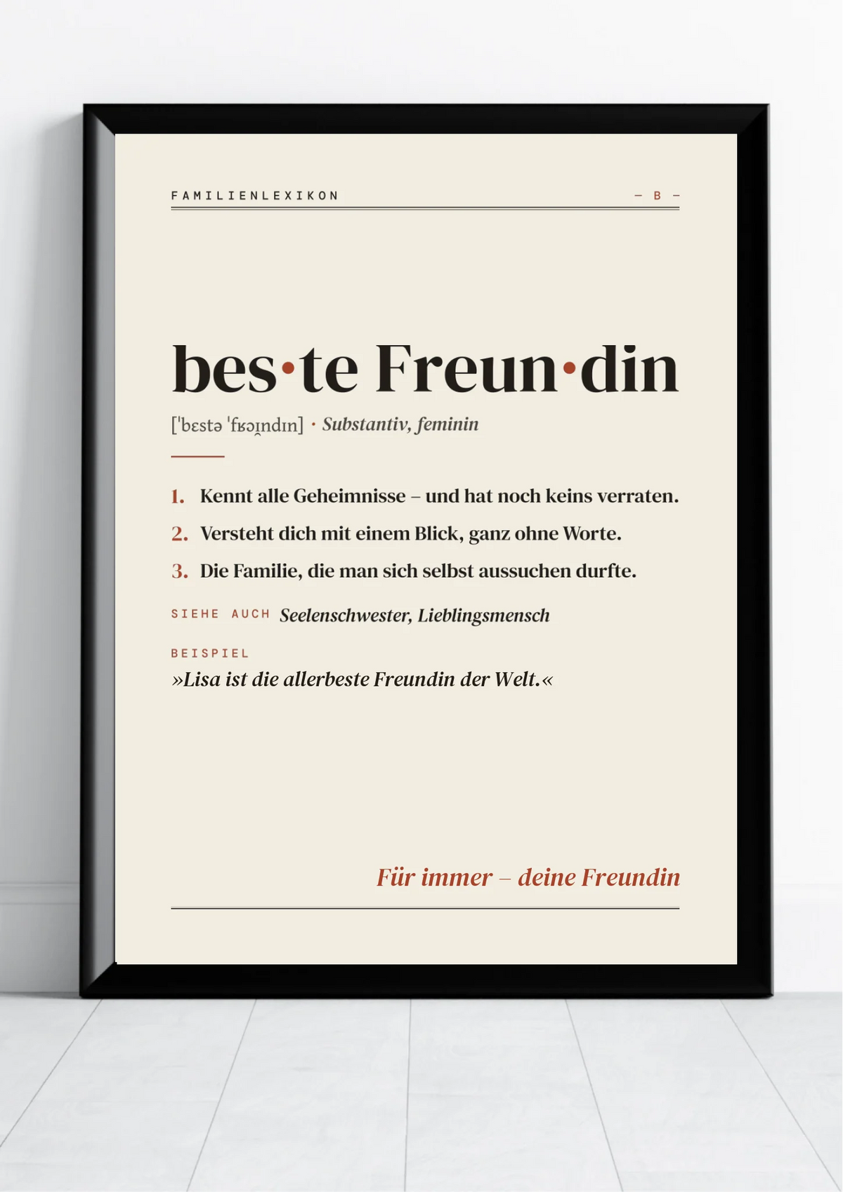 Beste Freundin Definition Poster im Hochformat – Familienlexikon mit Namen und Widmung