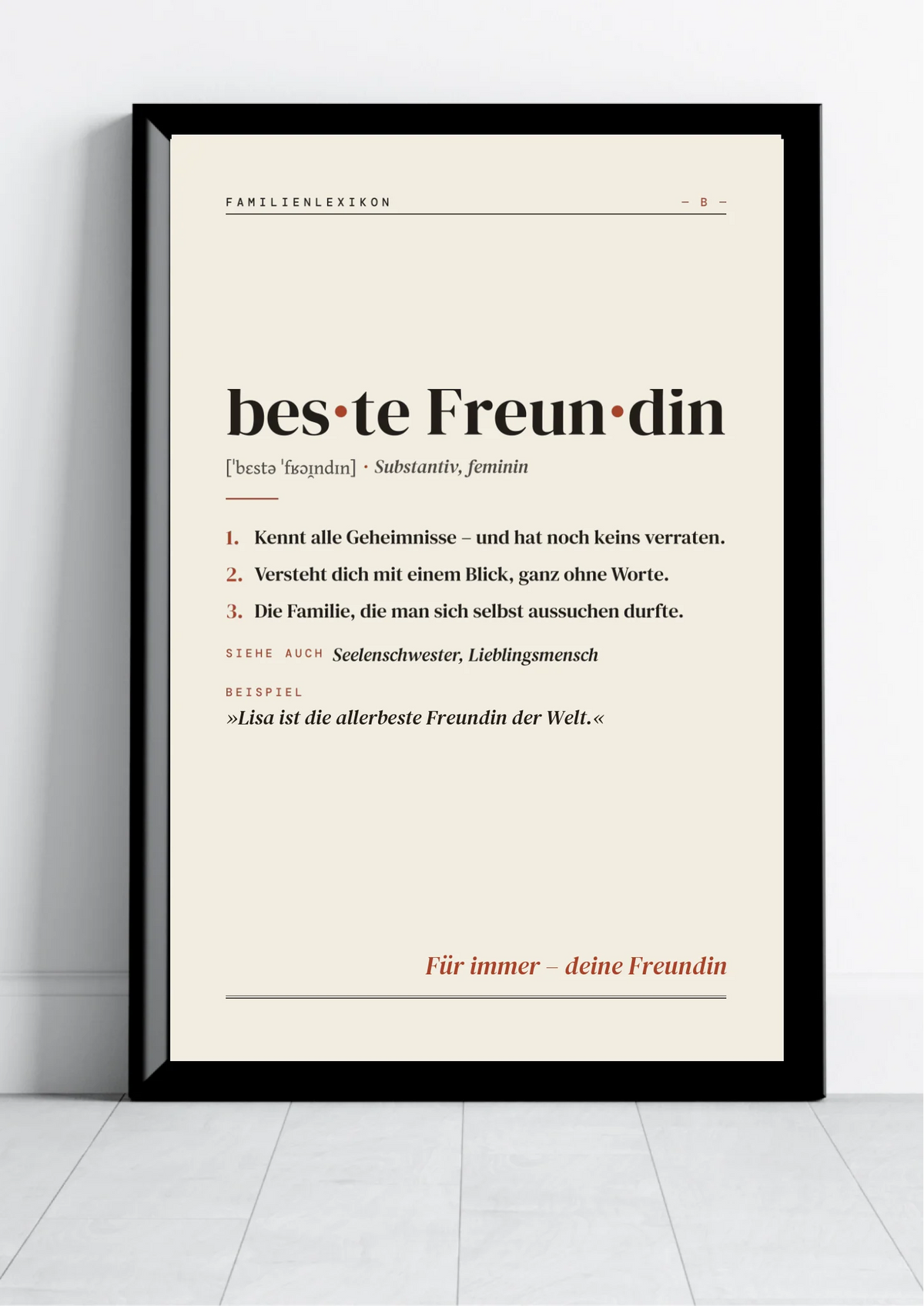 Beste Freundin Definition Poster personalisiert – Poster im schwarzen Rahmen