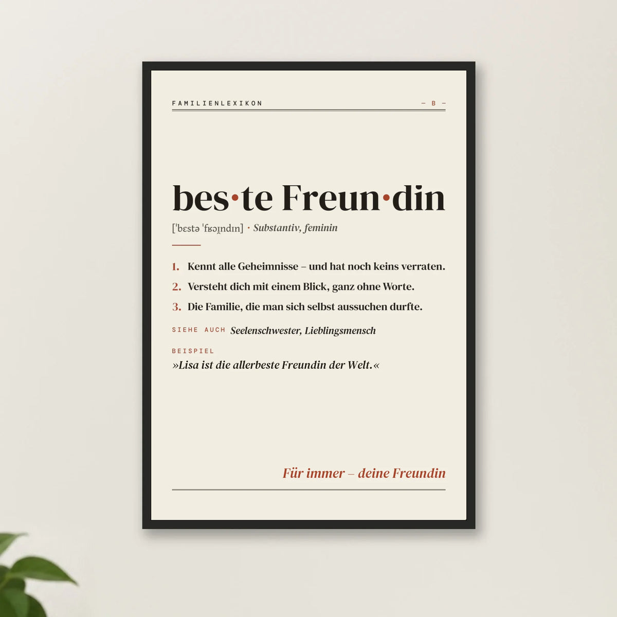 Beste Freundin Definition Poster mit Rahmen – Nahaufnahme
