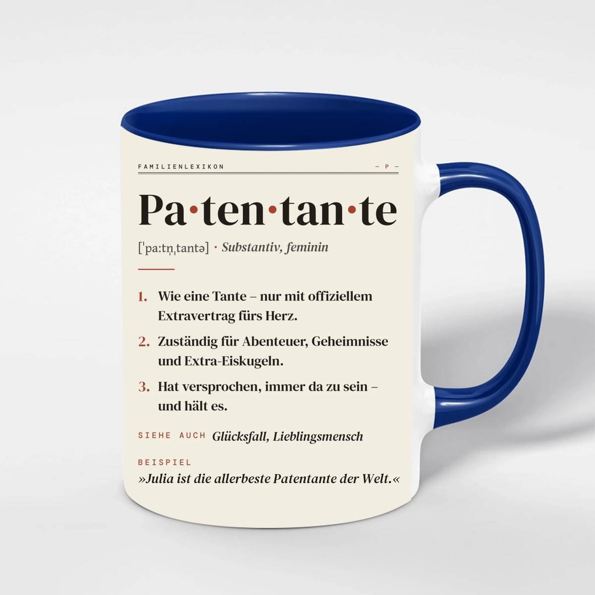 Patentante Definition Tasse personalisiert mit Namen – Innenfarbe Blau