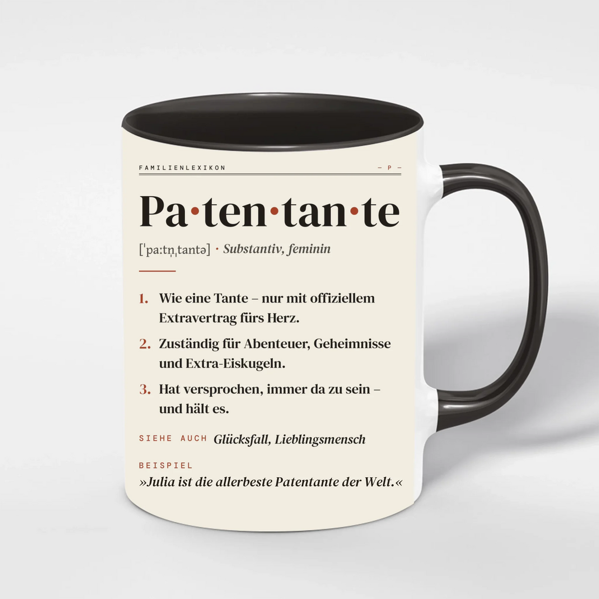 Patentante Definition Tasse personalisiert mit Namen – Innenfarbe Schwarz