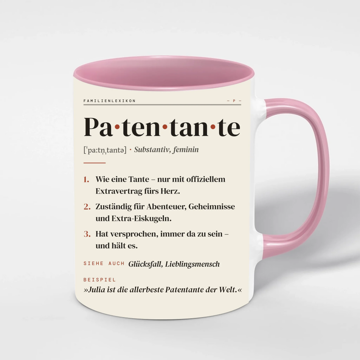 Patentante Definition Tasse personalisiert mit Namen – Innenfarbe Rosa