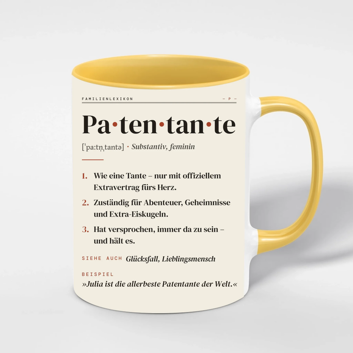 Patentante Definition Tasse personalisiert mit Namen – Innenfarbe Gelb