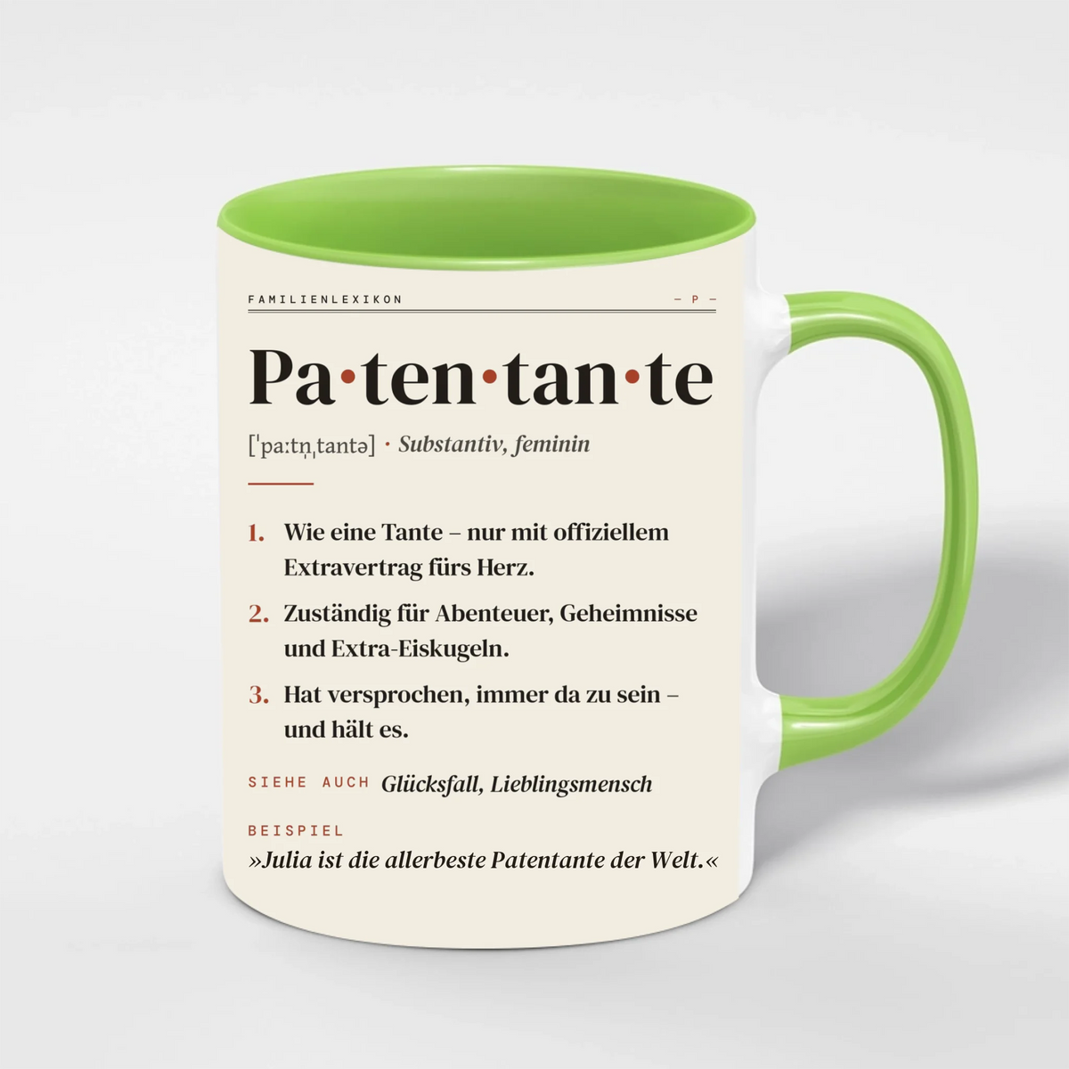Patentante Definition Tasse personalisiert mit Namen – Innenfarbe Grün