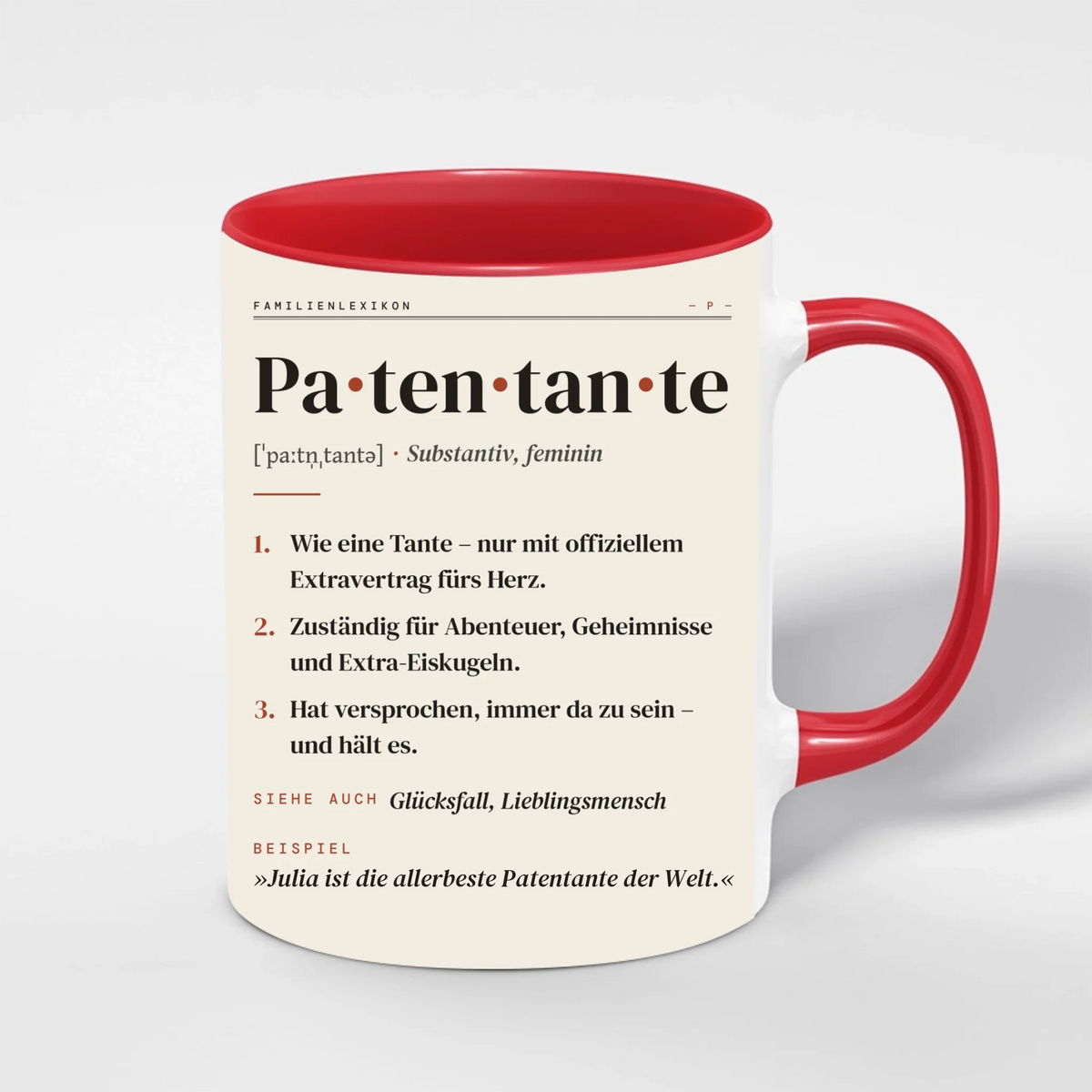 Patentante Definition Tasse personalisiert mit Namen – Innenfarbe Rot