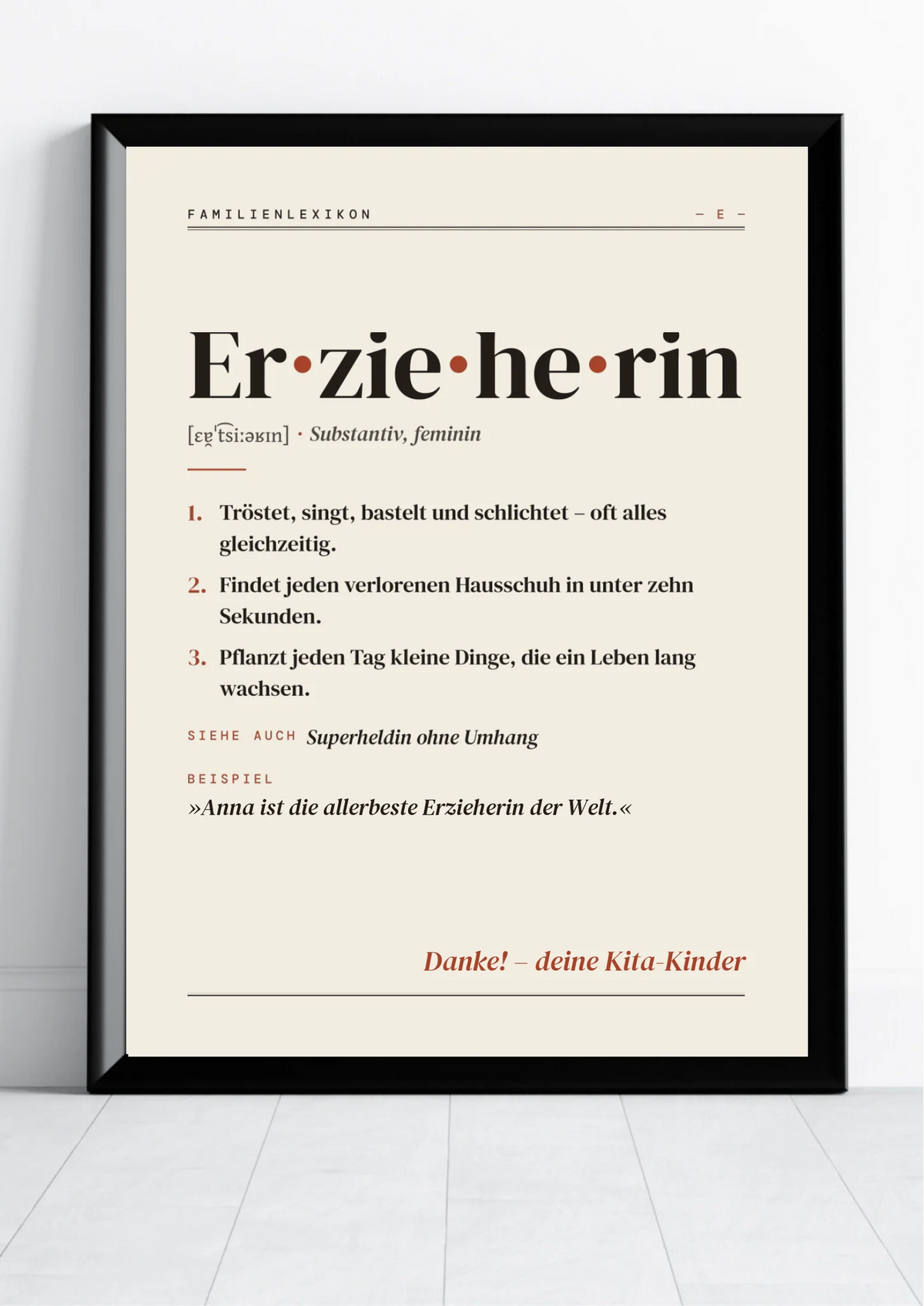 Erzieherin Definition Poster im Hochformat – Familienlexikon mit Namen und Widmung