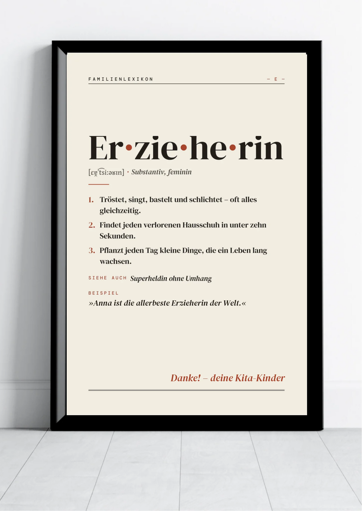 Erzieherin Definition Poster personalisiert – Poster im schwarzen Rahmen