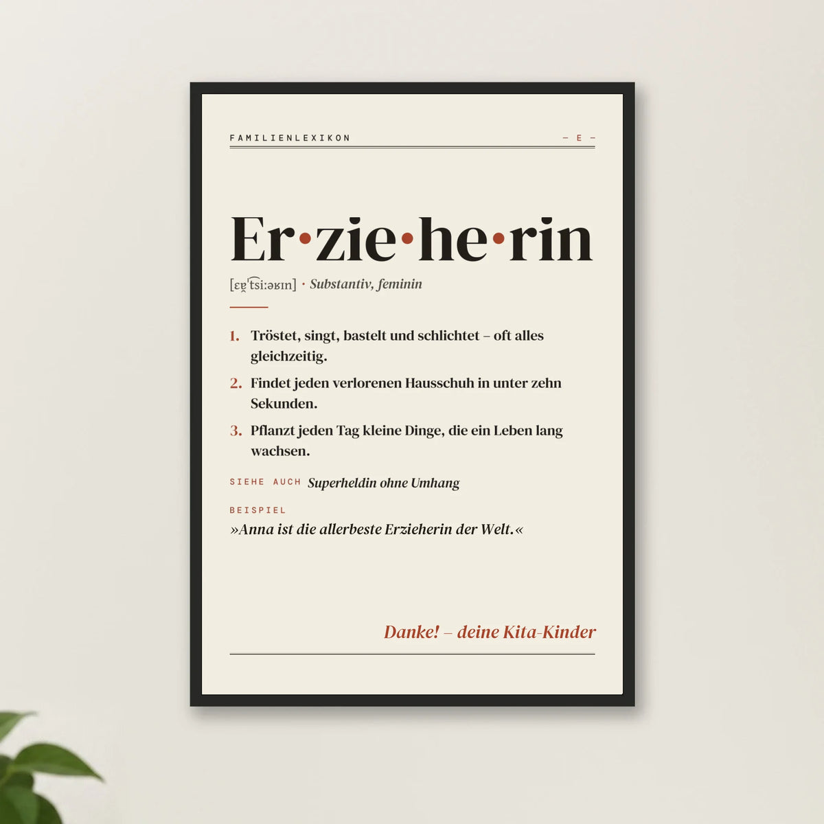 Erzieherin Definition Poster mit Rahmen – Nahaufnahme
