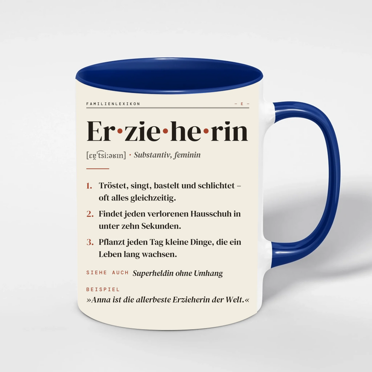 Erzieherin Definition Tasse personalisiert mit Namen – Innenfarbe Blau