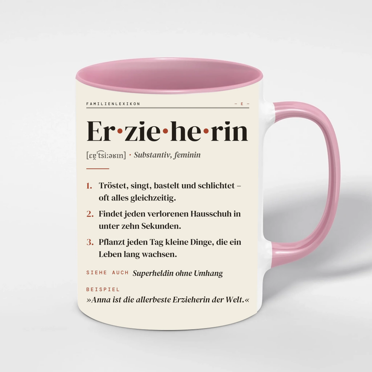Erzieherin Definition Tasse personalisiert mit Namen – Innenfarbe Rosa