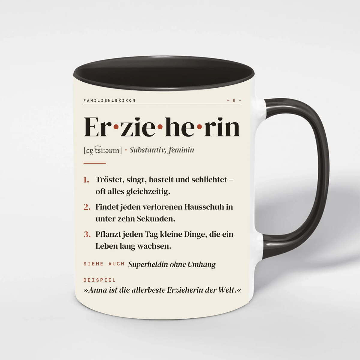 Erzieherin Definition Tasse personalisiert mit Namen – Innenfarbe Schwarz