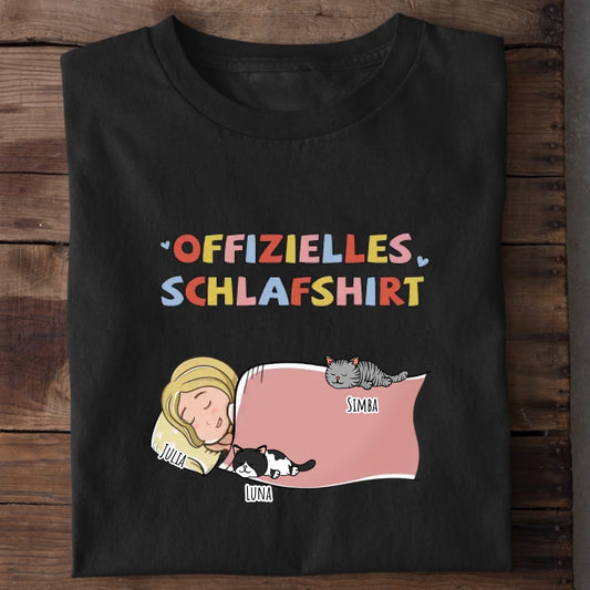 Offizielles Schlafshirt Katzenbesitzer personalisiert – Lustiges Schlafshirt Damen & Herren