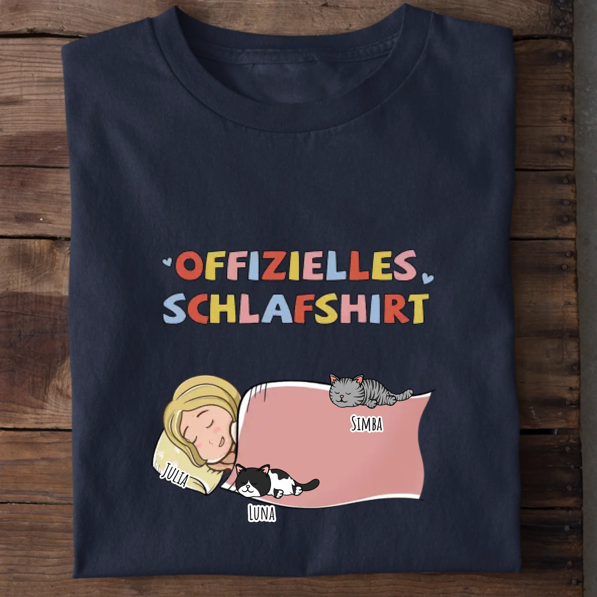 Offizielles Schlafshirt Katzenbesitzer – Farbübersicht personalisiertes Schlafshirt