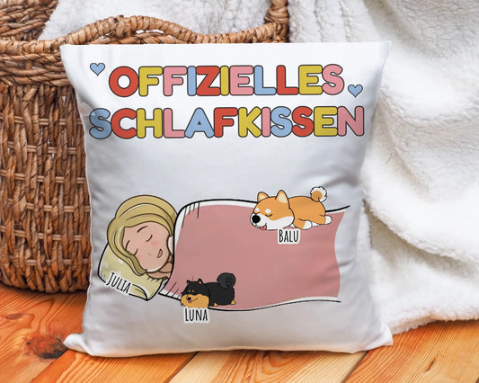 Offizielles Schlafkissen für Hundebesitzer – Kissen im Korb, Detailansicht