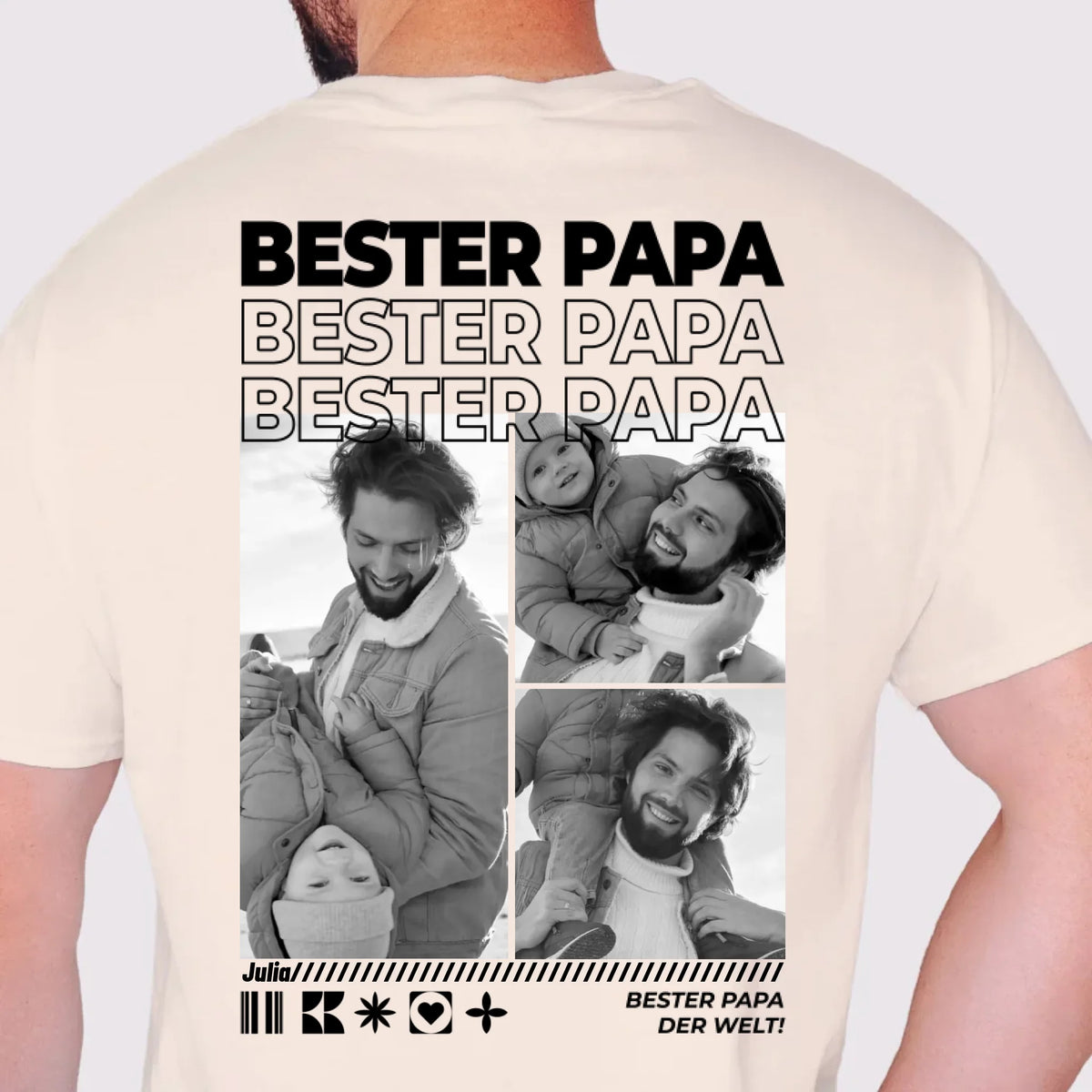 Bester Papa T-Shirt mit Fotos – Rückendruck in Sand