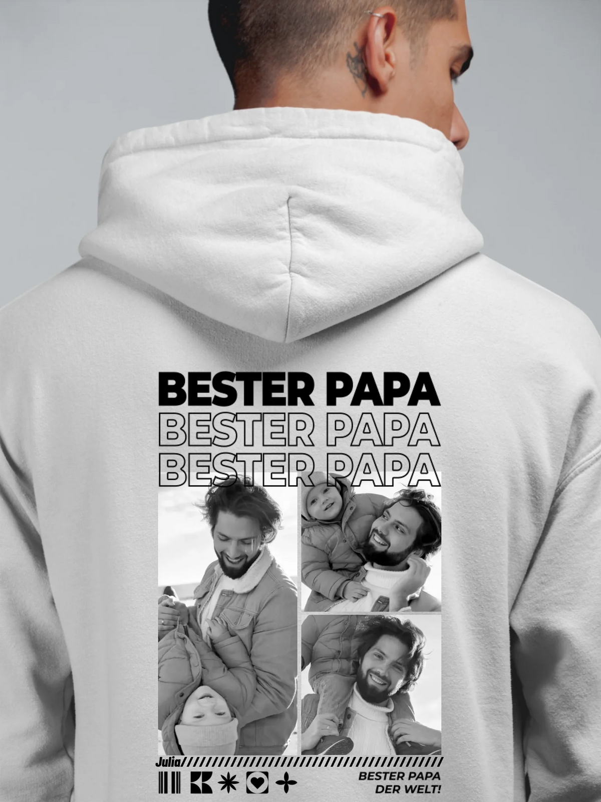 Papa Hoodie mit Fotos – Detailansicht des Drucks