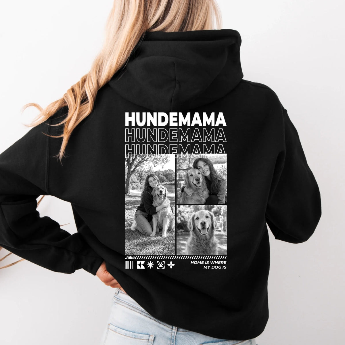 Hundemama Hoodie personalisiert – Rückendruck in Schwarz