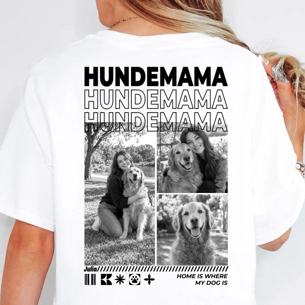 Hundemama T-Shirt mit Fotos – Fotocollage auf dem Rücken in Weiß
