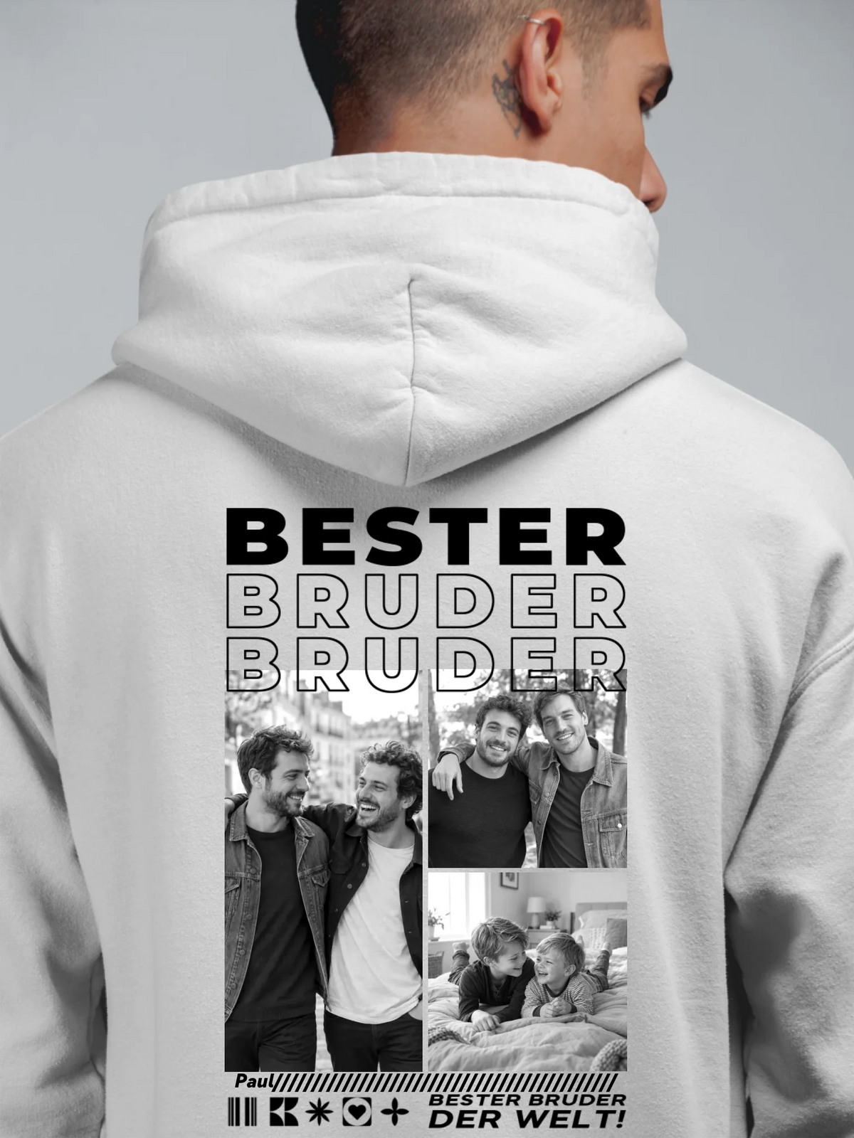 Bester Bruder Hoodie mit Fotos – Rückendruck, Weiß