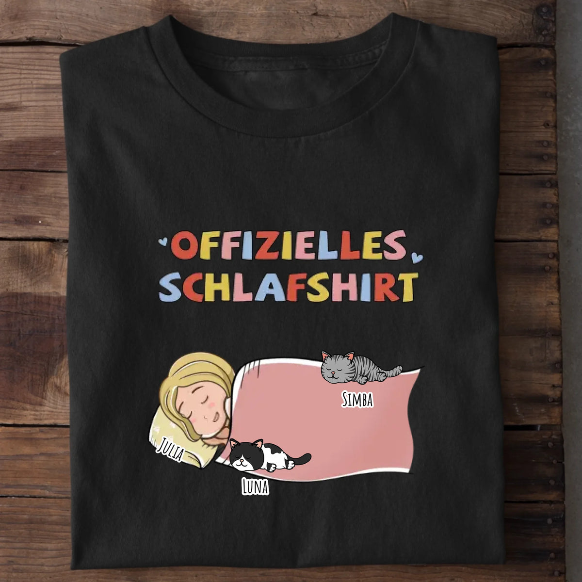 Offizielles Schlafshirt Katzenbesitzer personalisiert – Lustiges Schlafshirt Damen & Herren