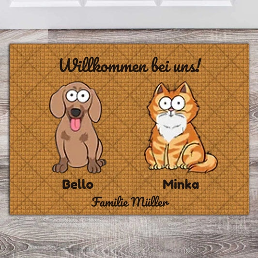 Personalisierte Hunde & Katzen Fußmatte mit Rasse und Namen vor der Haustür