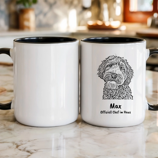 Tierportrait Tasse personalisiert mit Foto – zwei Tassen auf der Küchentheke
