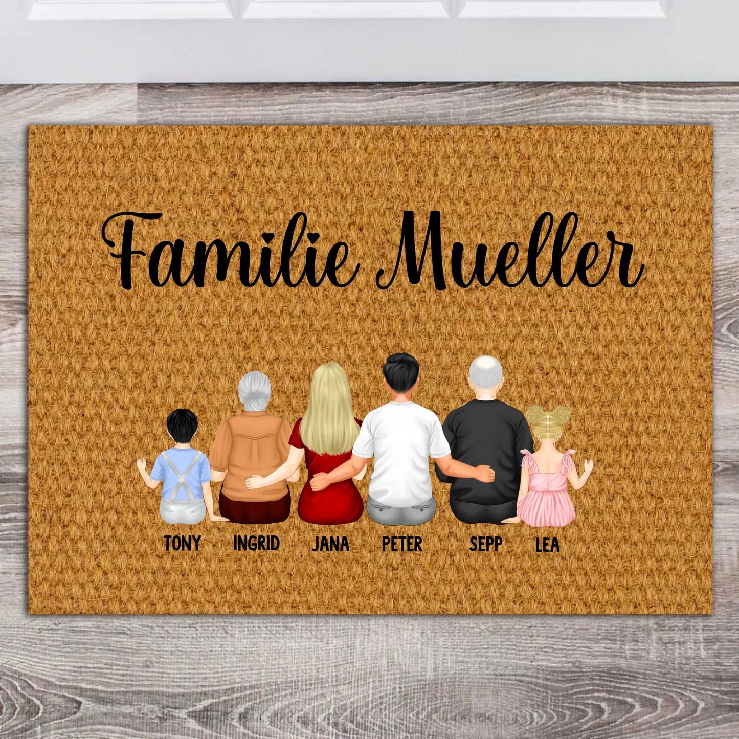 Familien Fußmatte – Personalisiert mit Namen & Wunschfiguren