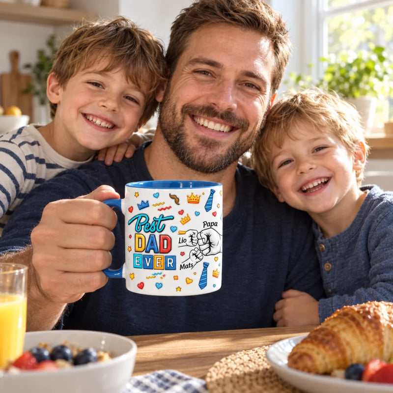 Best Dad Ever Tasse personalisiert im Einsatz