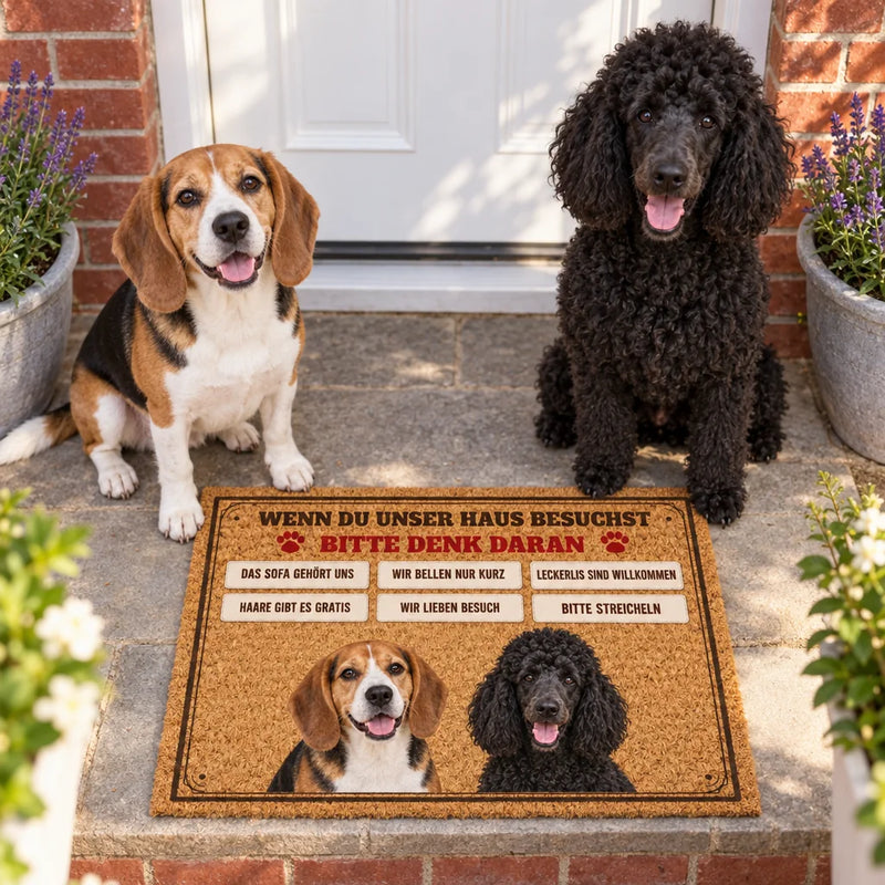 Hausregeln Hunde-Fußmatte mit Foto vor der Haustür