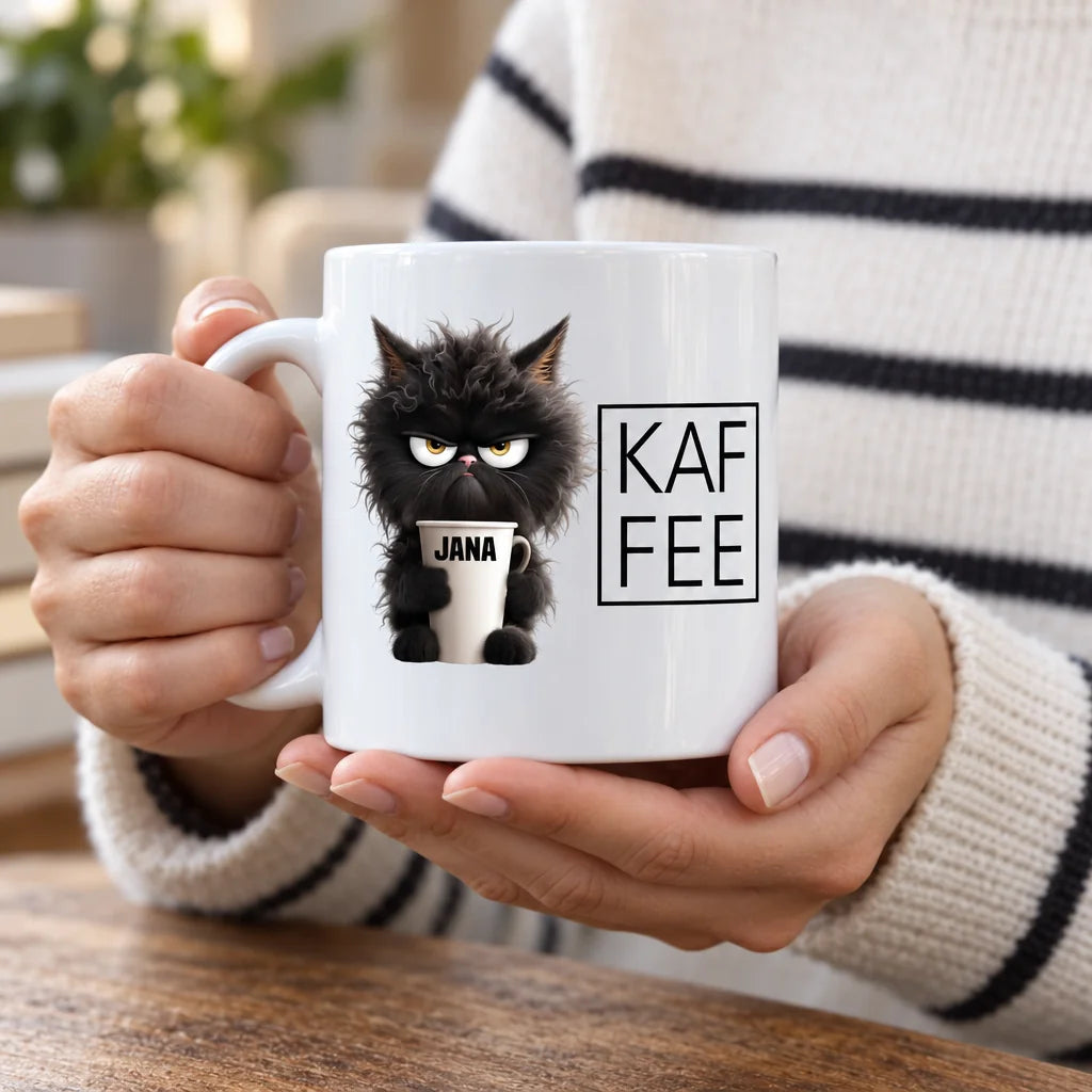 Morgenmuffel Katzen-Tasse personalisiert als Geschenk