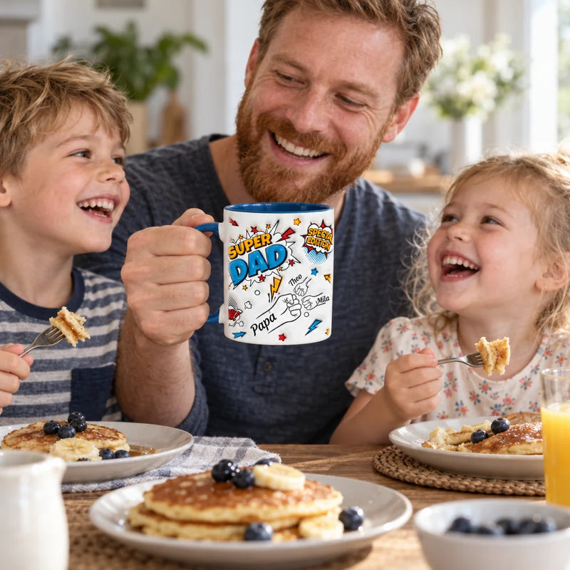 Super Dad Tasse personalisiert im Einsatz