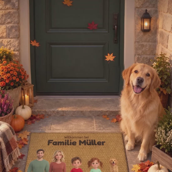 Video: So gestaltest du die Familien Fußmatte mit 3D-Cartoon-Figuren und Namen
