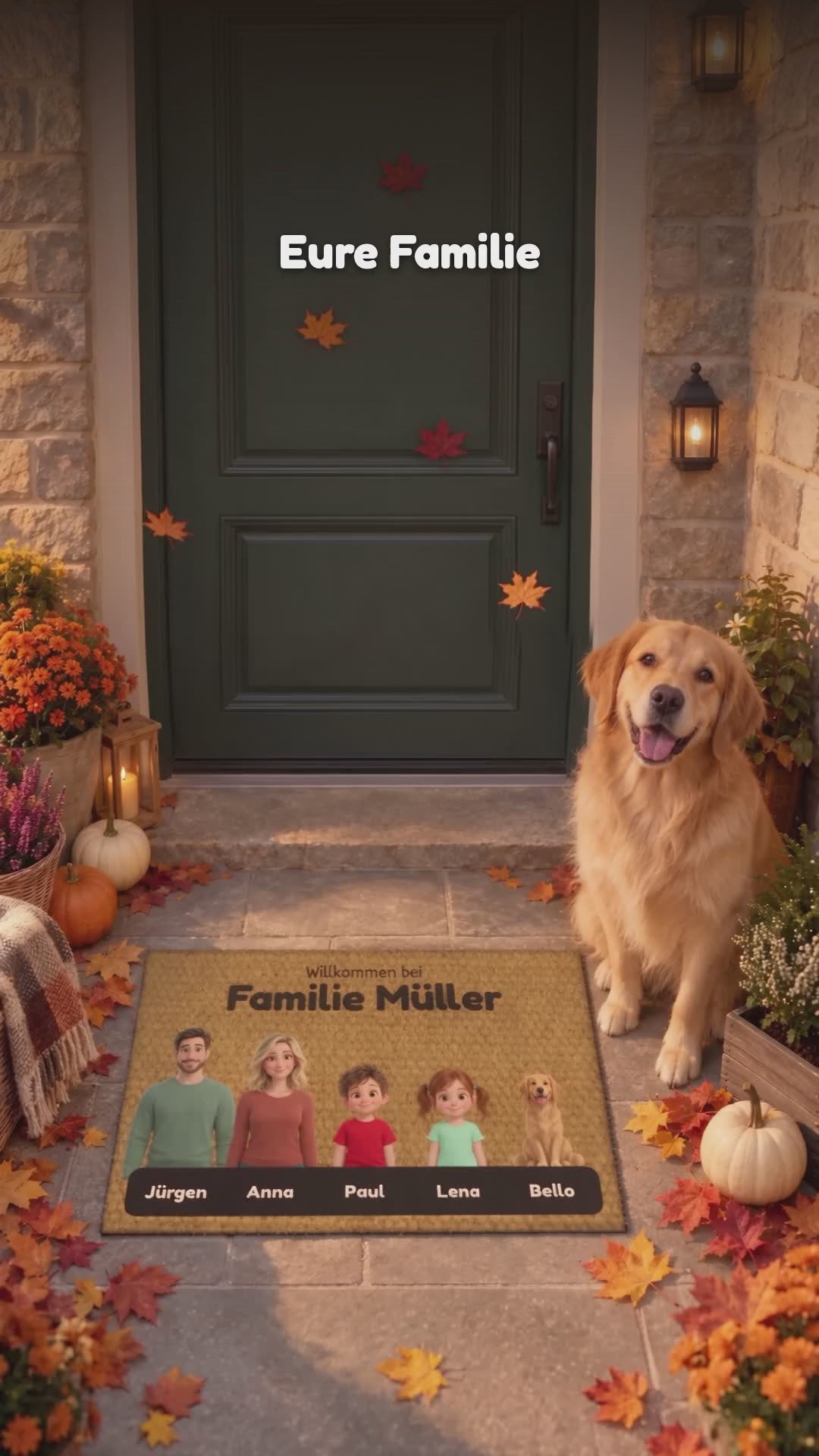 Video: So gestaltest du die Familien Fußmatte mit 3D-Cartoon-Figuren und Namen